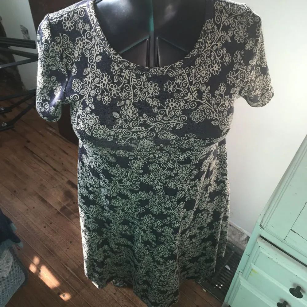 Lularoe navy jacquard brocade high low XXS swing dress